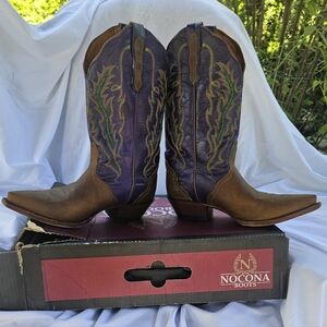 Nocona Women's GORGEOUS Purple and Brown Western Boots Size 9 B WIDTH